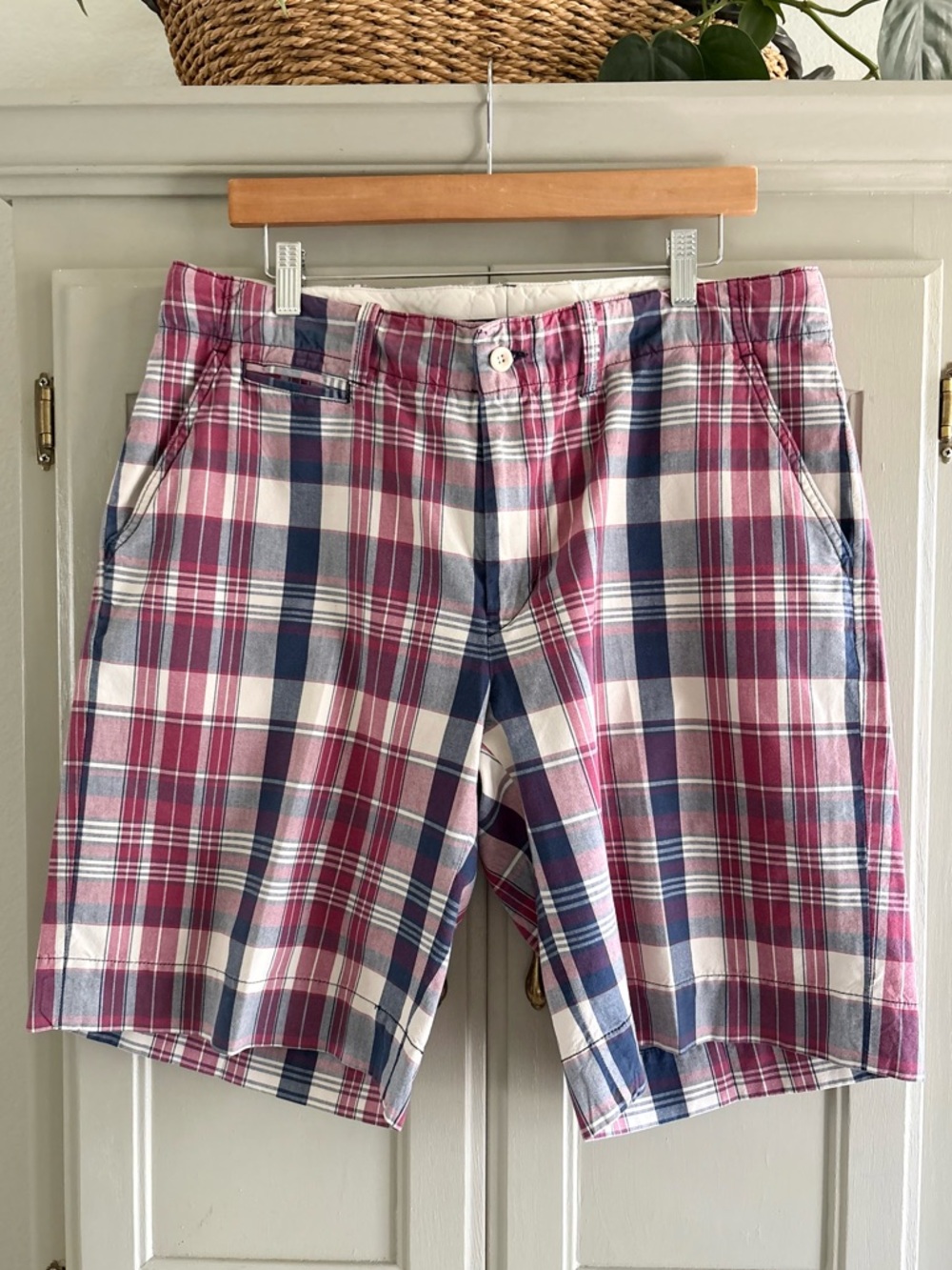 Polo‎ Ralph Lauren Plaid Madras Chino Shorts Men's 36 Red Navy Blue Classic Fit